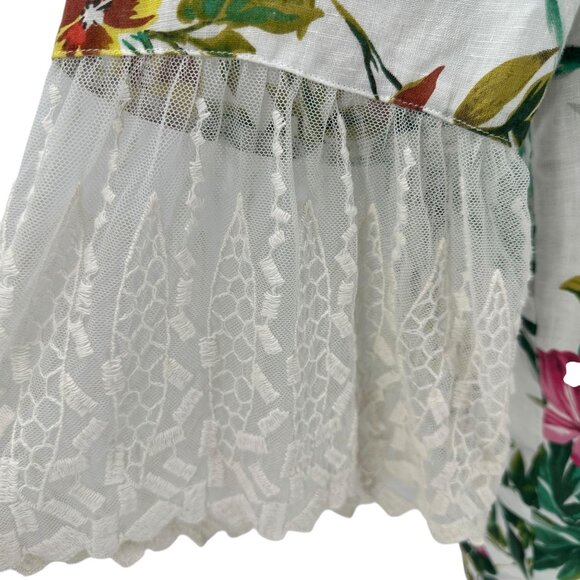 John Mark Womens XL Top Linen Lace Floral Embroidered Tunic Multicolor Boho - Picture 7 of 10